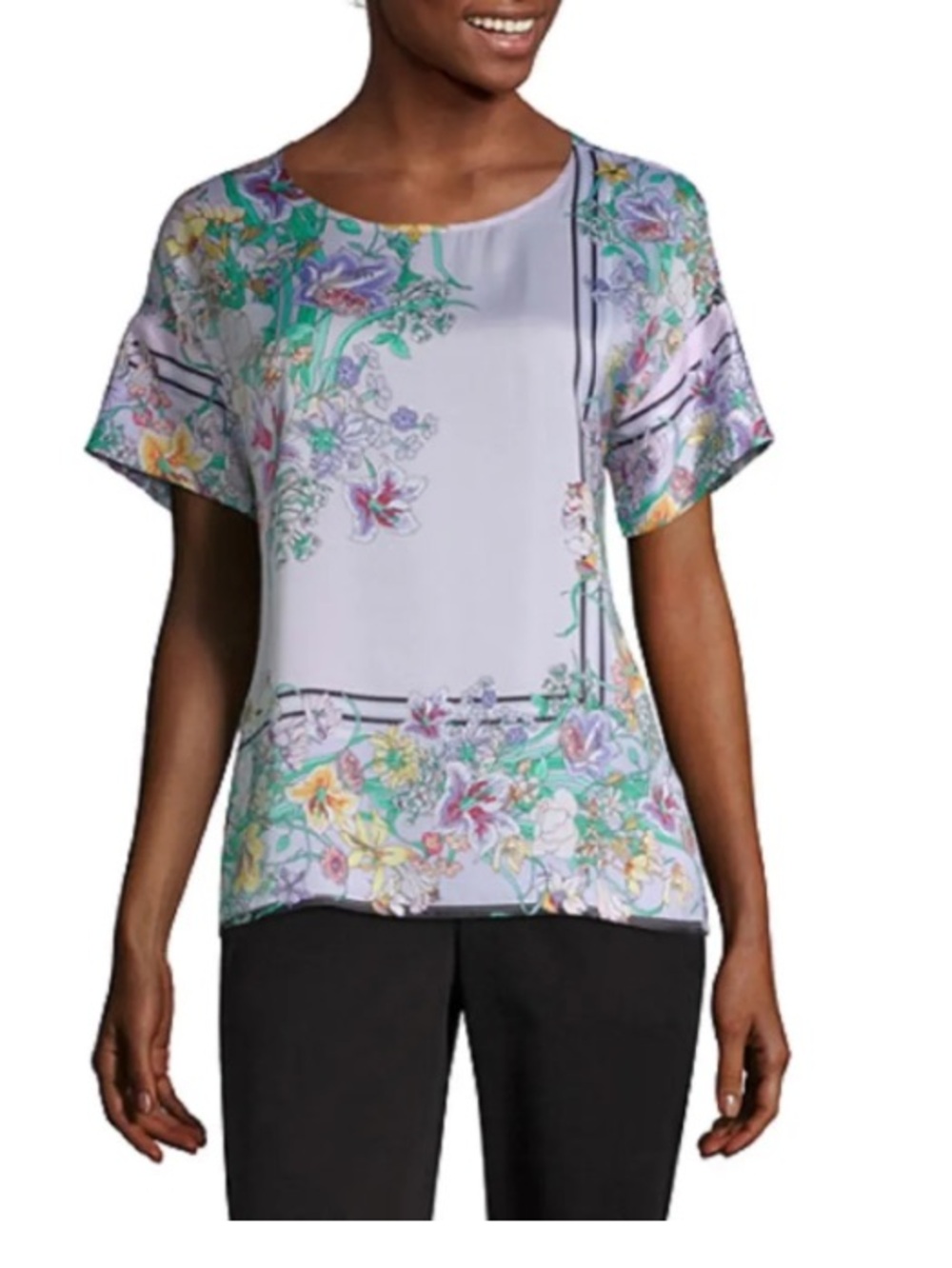 Liz Claiborne Lavender Floral Short-Sleeve Blouse